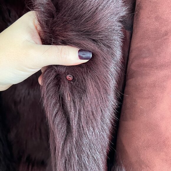 Rare DONNA KARAN SIGNATURE Brown/ Auburn Suede 100% Shearling Fur Coat Size 6 - Picture 10 of 16